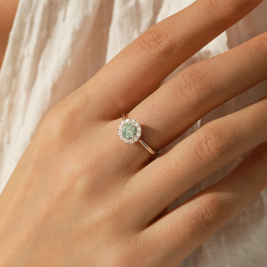 Green Teal Moissanite Halo Ring MARCOSELLE