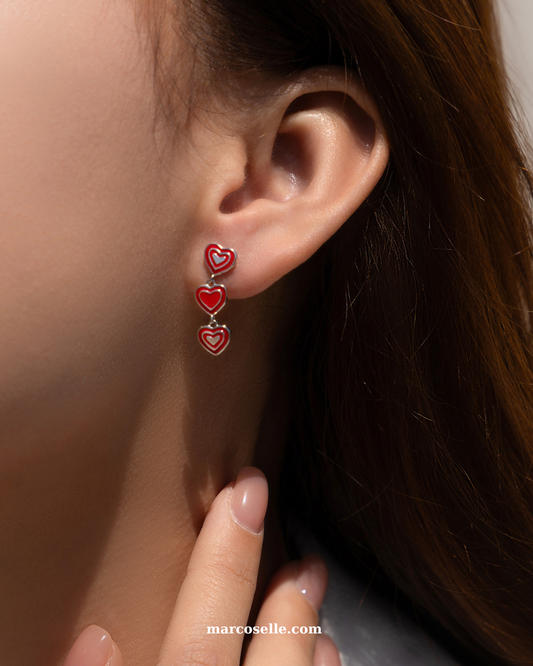 Red Enamel Heart Stud Earrings