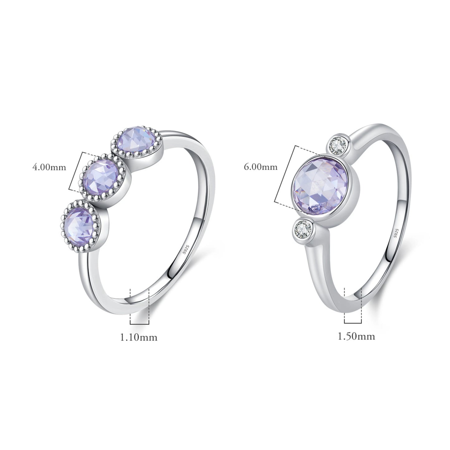 Purple Rose Cut Zirconia Rings - MARCOSELLE