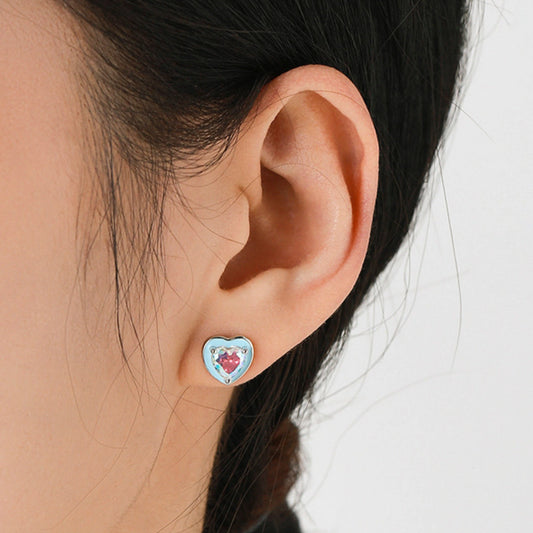 Blue Enamel Heart Stud Earrings - MARCOSELLE