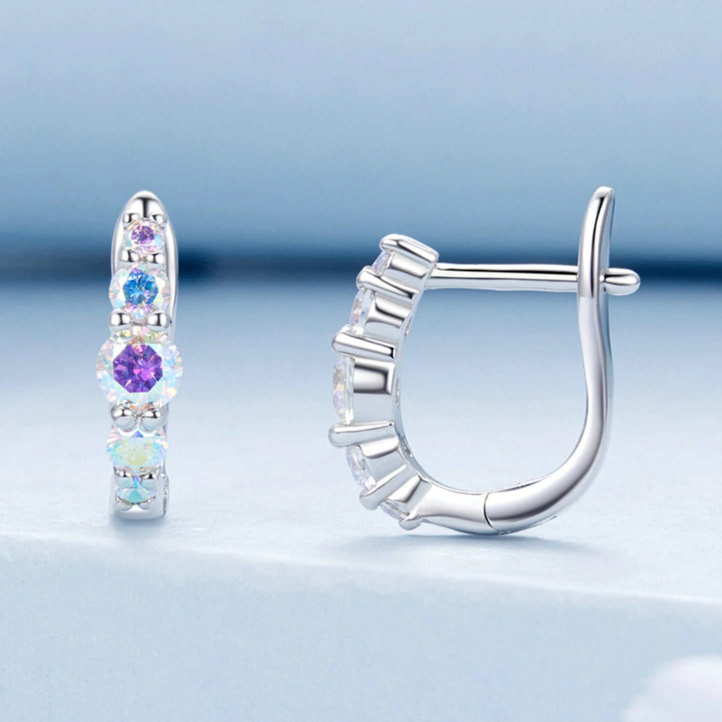 Rainbow Zircon U Shape Huggie Earrings - MARCOSELLE