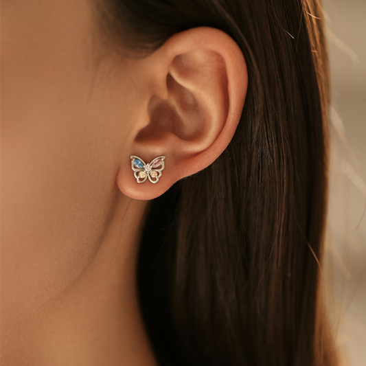 Rainbow Butterfly Zirconia Stud Earrings