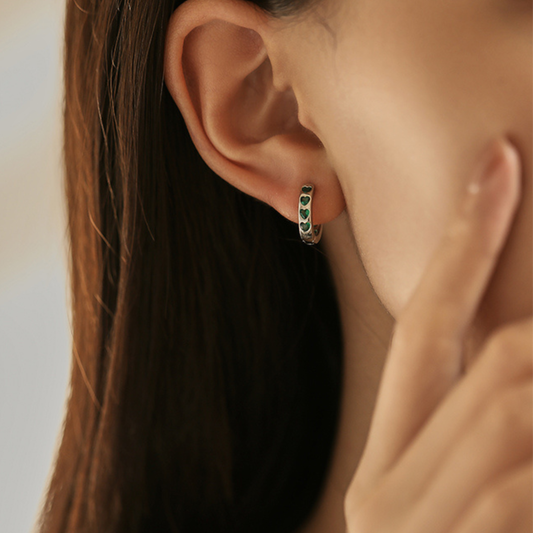 Pink and Green Hearts Zirconia Hoop Earrings