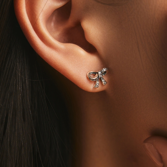 Vintage Bowknot CZ Stud Earrings