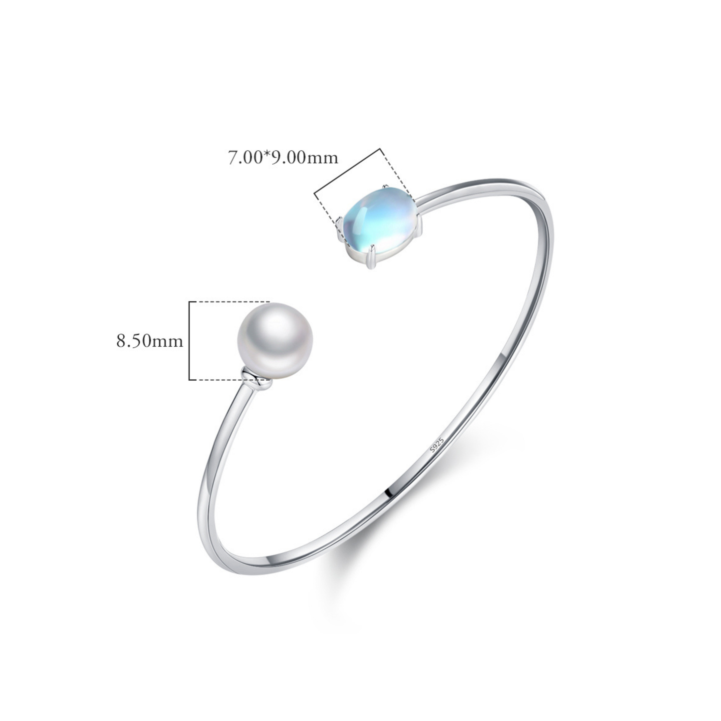 Adjustable Oval Moonstone Bangle Bracelet