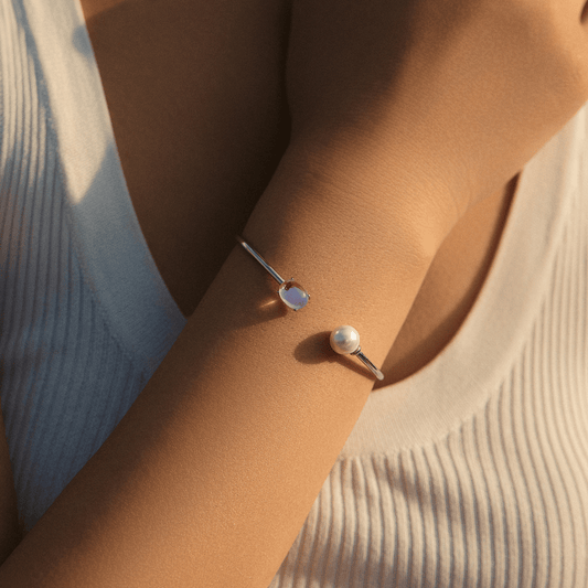 Adjustable Oval Moonstone Bangle Bracelet