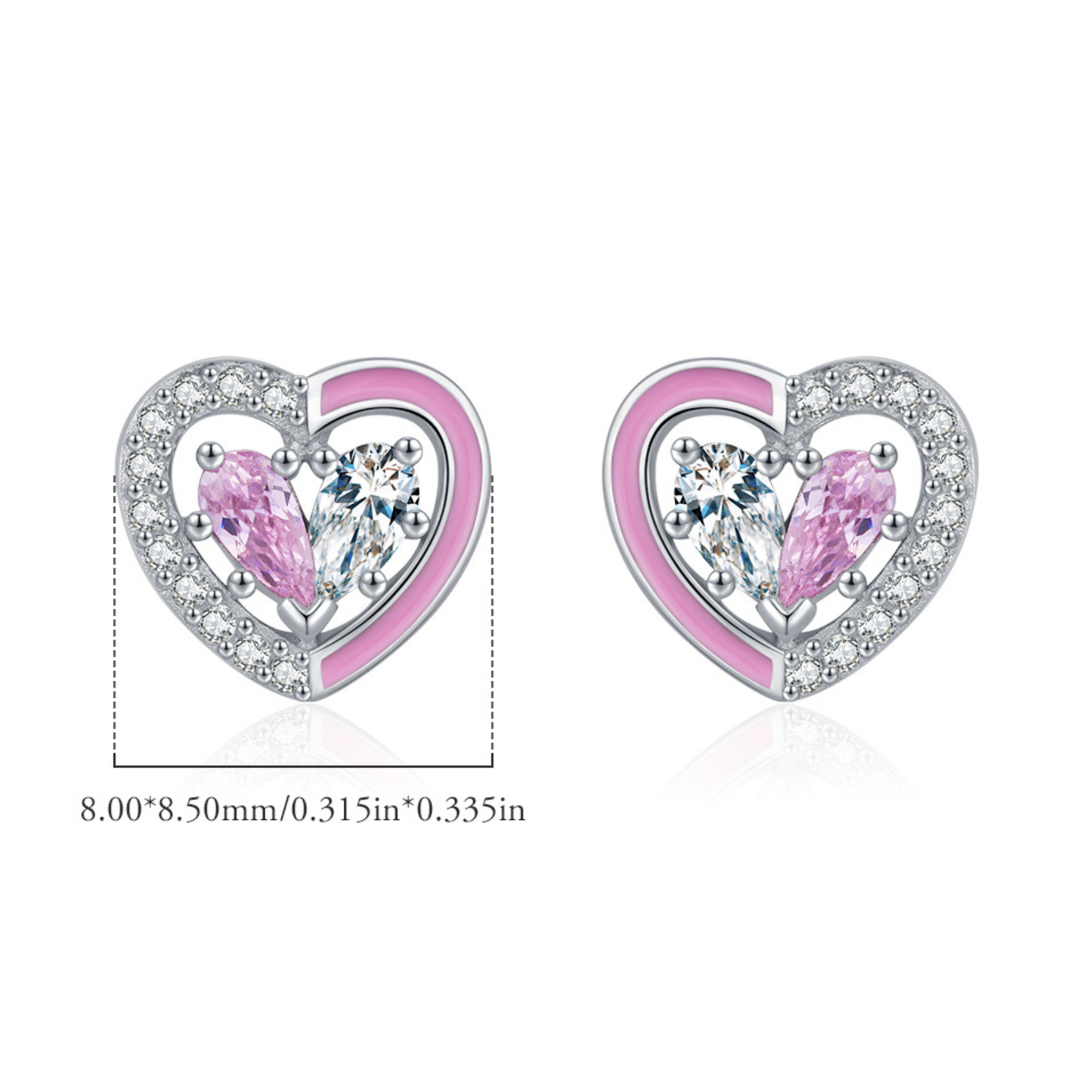 Pink Enamel Heart Stud Earrings