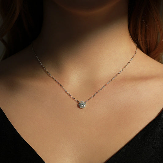 Classic Halo Moissanite Pendant Necklace MARCOSELLE