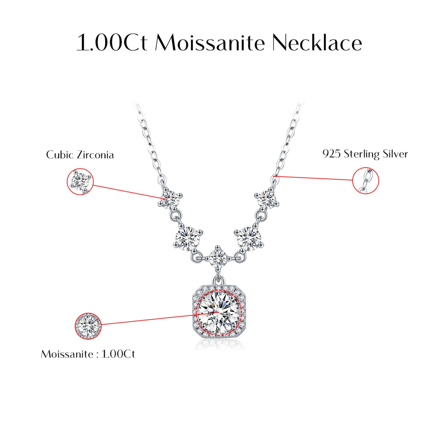 1CT D Color Moissanite Necklace MARCOSELLE