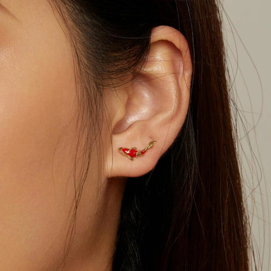 Koi Fish Red Carp Stud Earrings - MARCOSELLE
