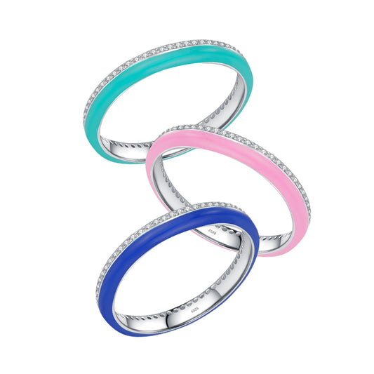 Blue, Pink & Turquoise CZ Stackable Bands - MARCOSELLE
