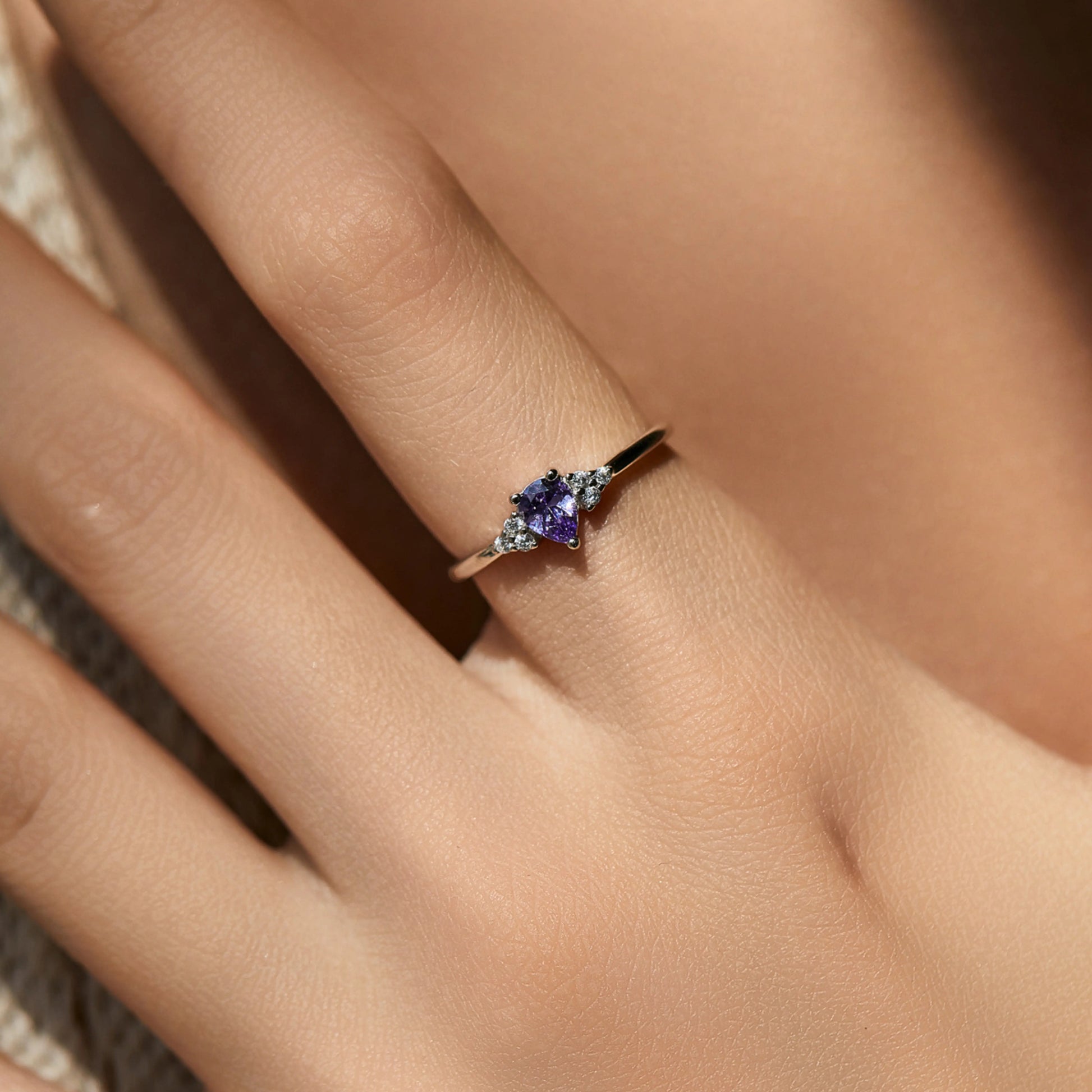 Purple Water Drop CZ Cocktail Ring - MARCOSELLE
