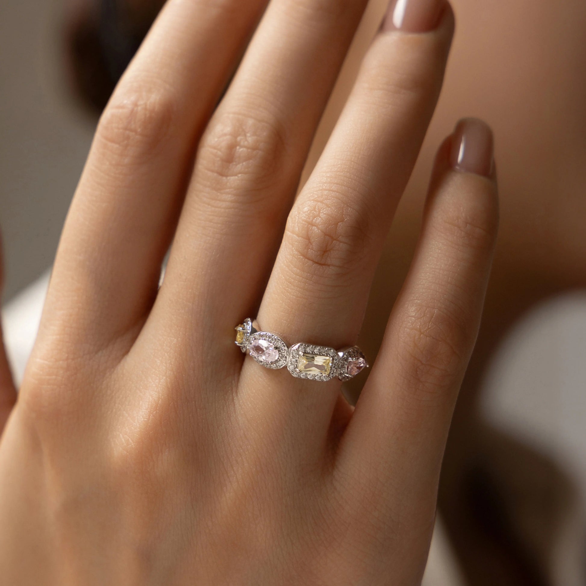 Pink & Yellow Sugar Cube Eternity Band - MARCOSELLE