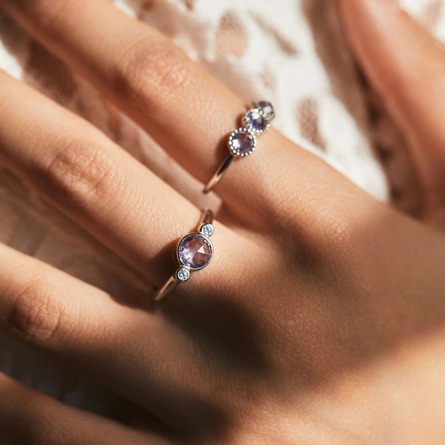 Purple Rose Cut Zirconia Rings - MARCOSELLE