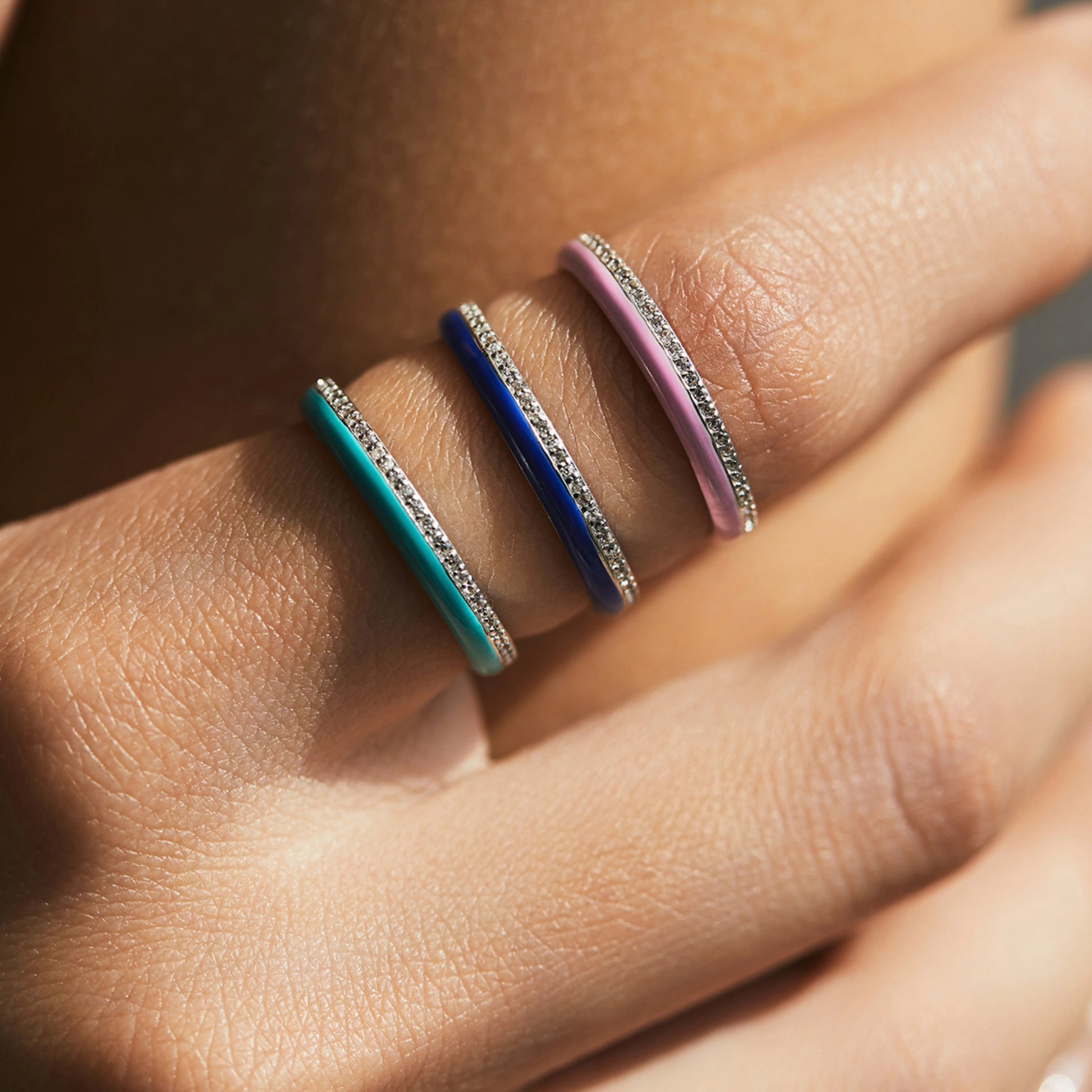 Blue, Pink & Turquoise CZ Stackable Bands - MARCOSELLE