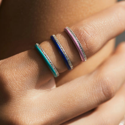 Blue, Pink & Turquoise CZ Stackable Bands - MARCOSELLE
