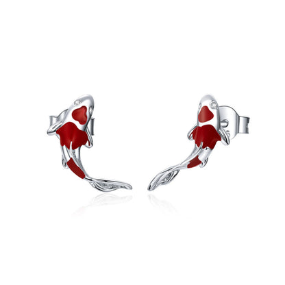 Koi Fish Red Carp Stud Earrings - MARCOSELLE