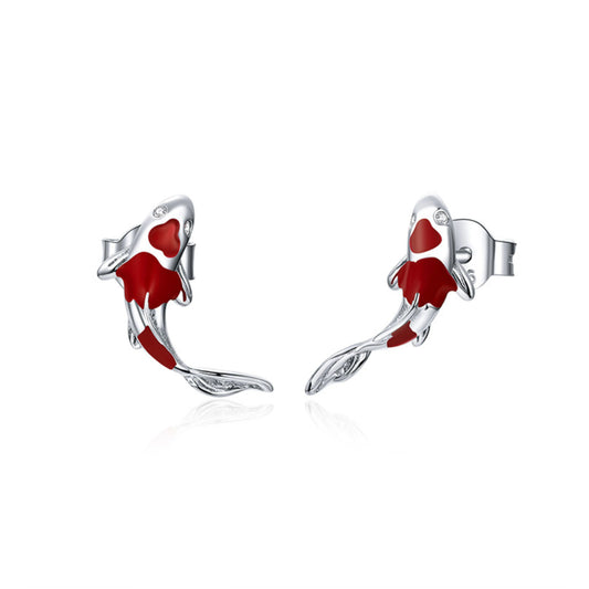 Koi Fish Red Carp Stud Earrings - MARCOSELLE