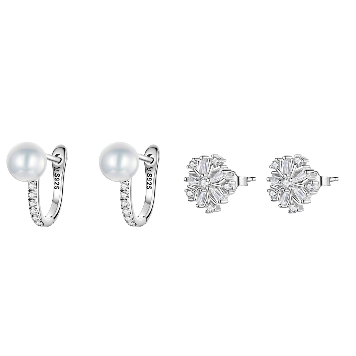 Crystal Pearl & Snowflake Stud Earrings - MARCOSELLE