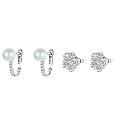 Crystal Pearl & Snowflake Stud Earrings - MARCOSELLE