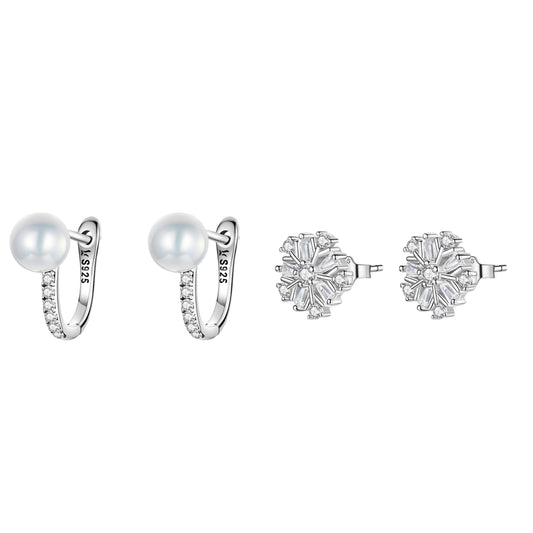 Crystal Pearl & Snowflake Stud Earrings - MARCOSELLE