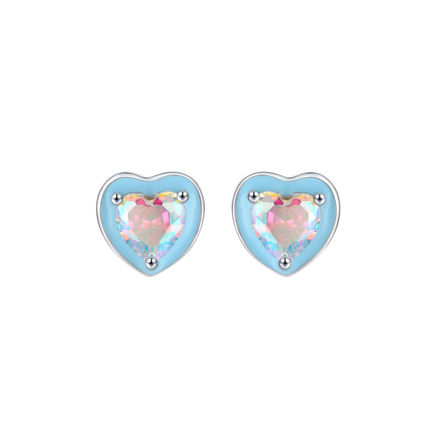 Blue Enamel Heart Stud Earrings - MARCOSELLE