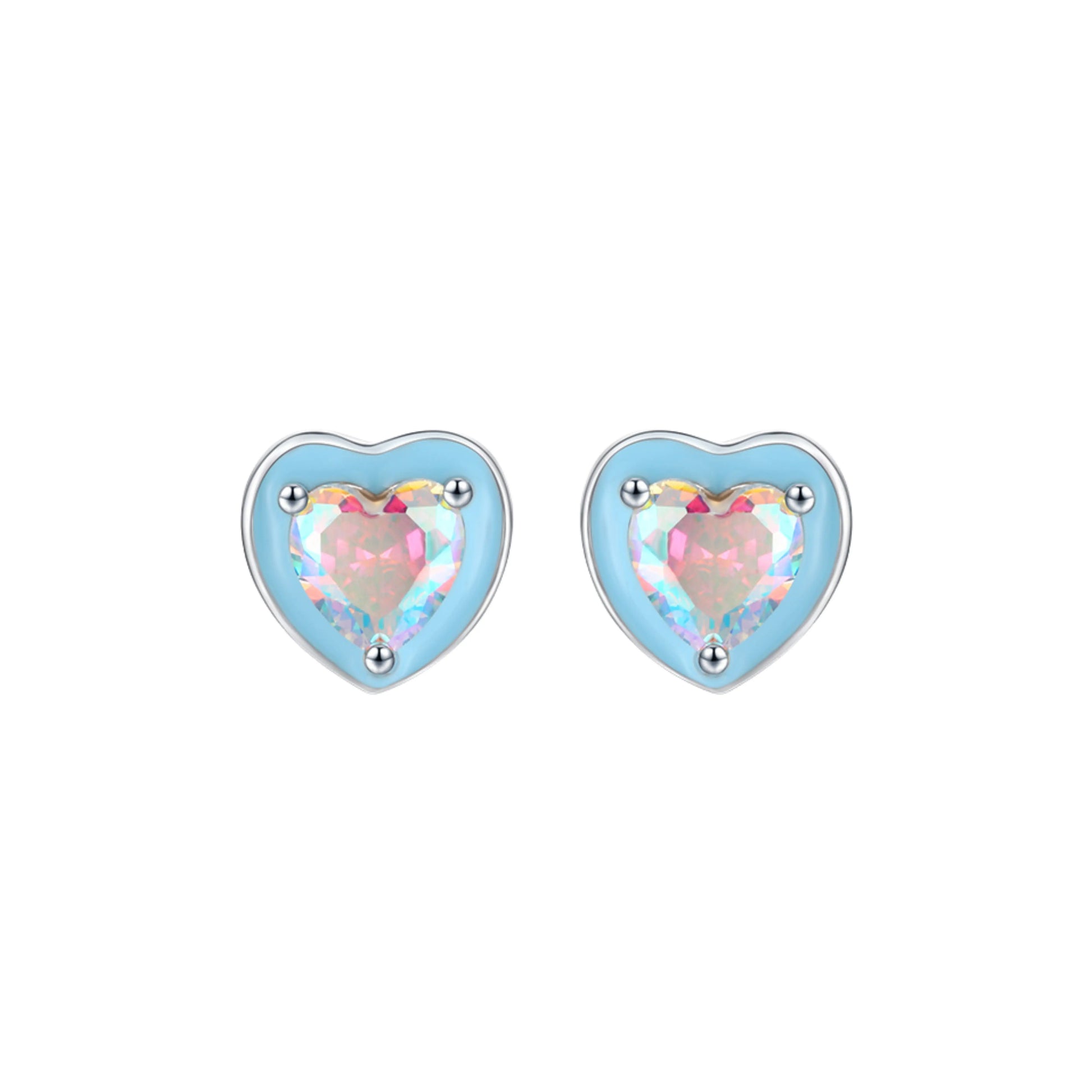 Blue Enamel Heart Stud Earrings - MARCOSELLE