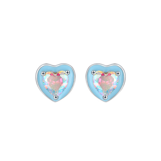 Blue Enamel Heart Stud Earrings - MARCOSELLE