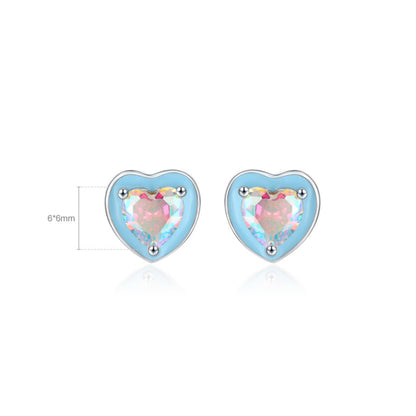 Blue Enamel Heart Stud Earrings - MARCOSELLE