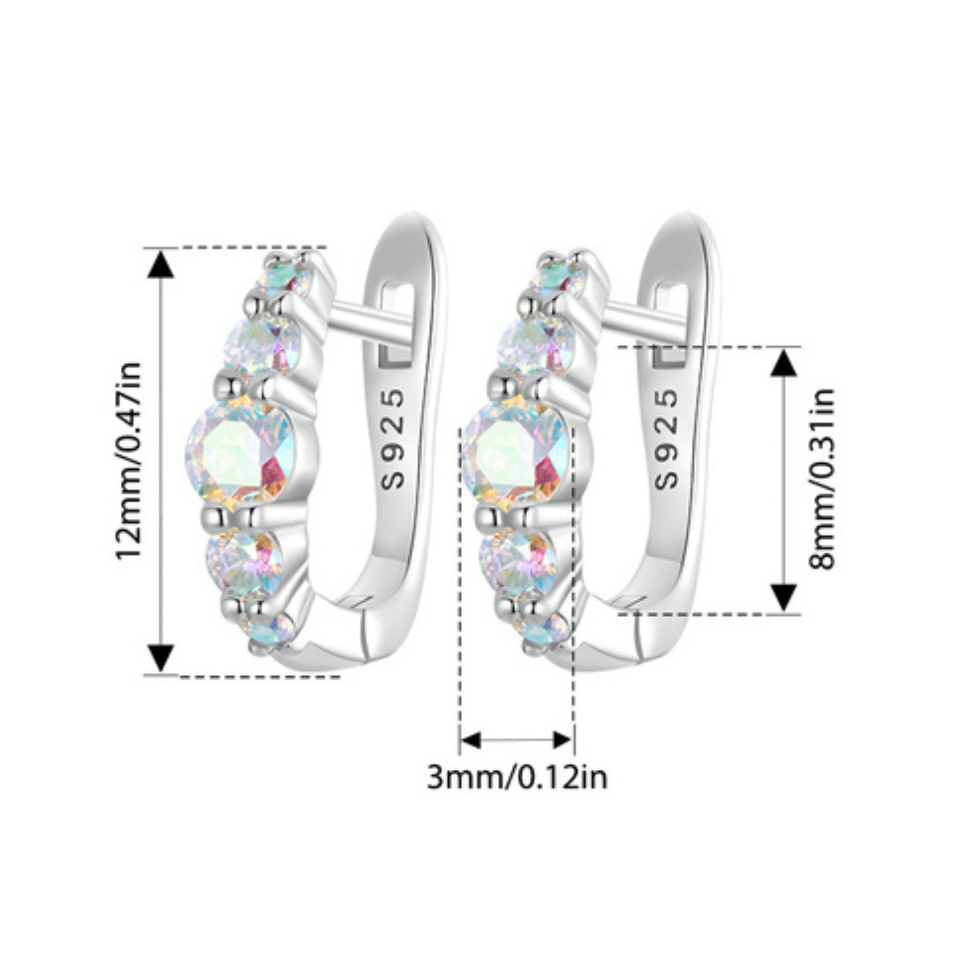 Rainbow Zircon U Shape Huggie Earrings - MARCOSELLE