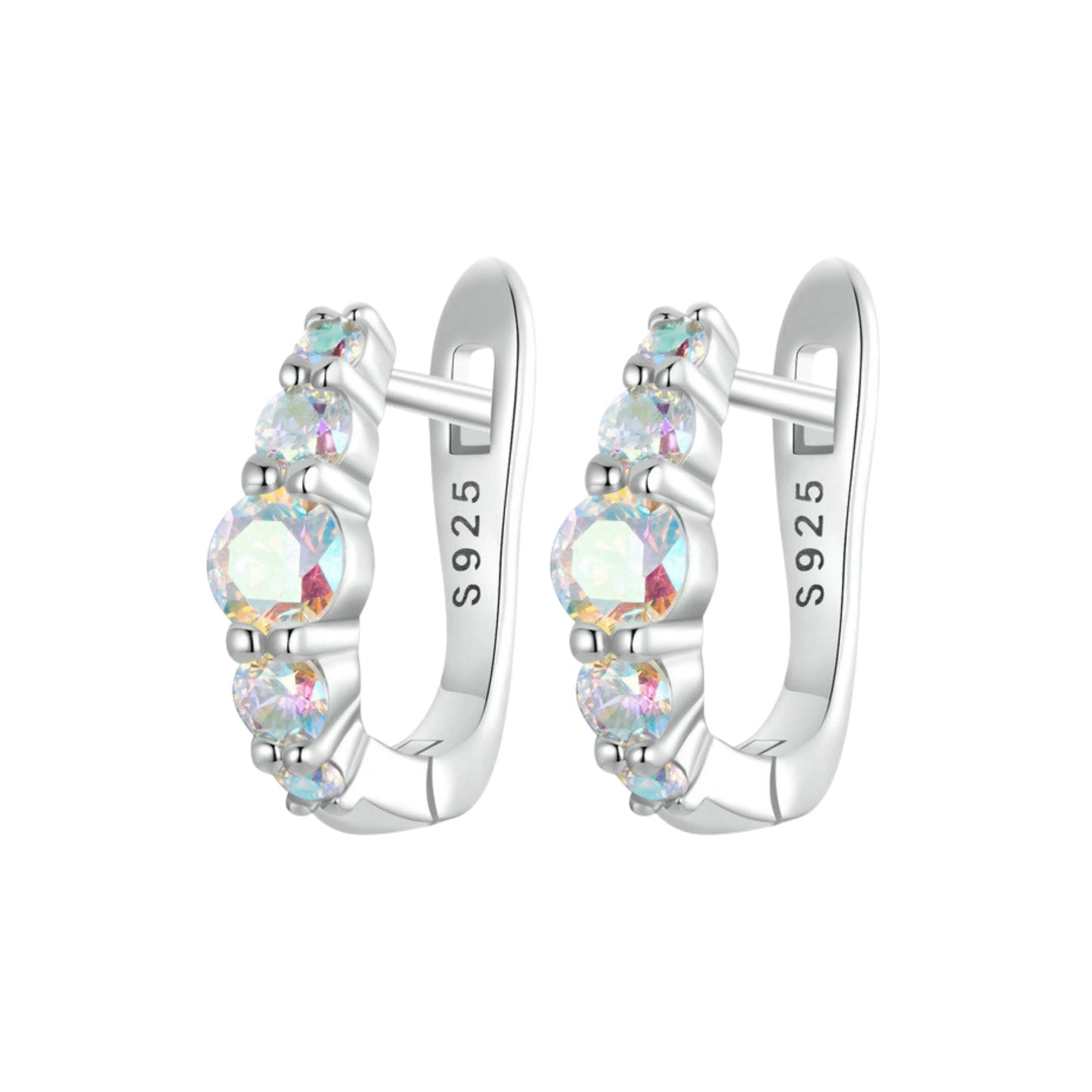 Rainbow Zircon U Shape Huggie Earrings - MARCOSELLE