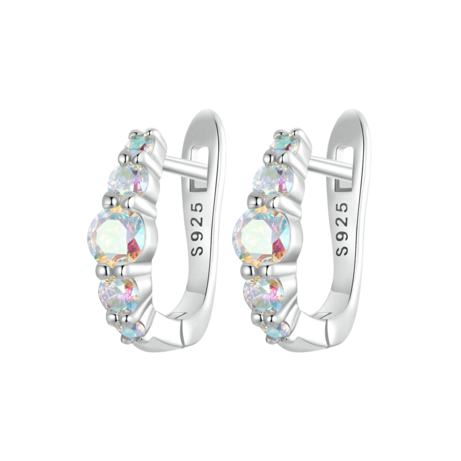 Rainbow Zircon U Shape Huggie Earrings - MARCOSELLE