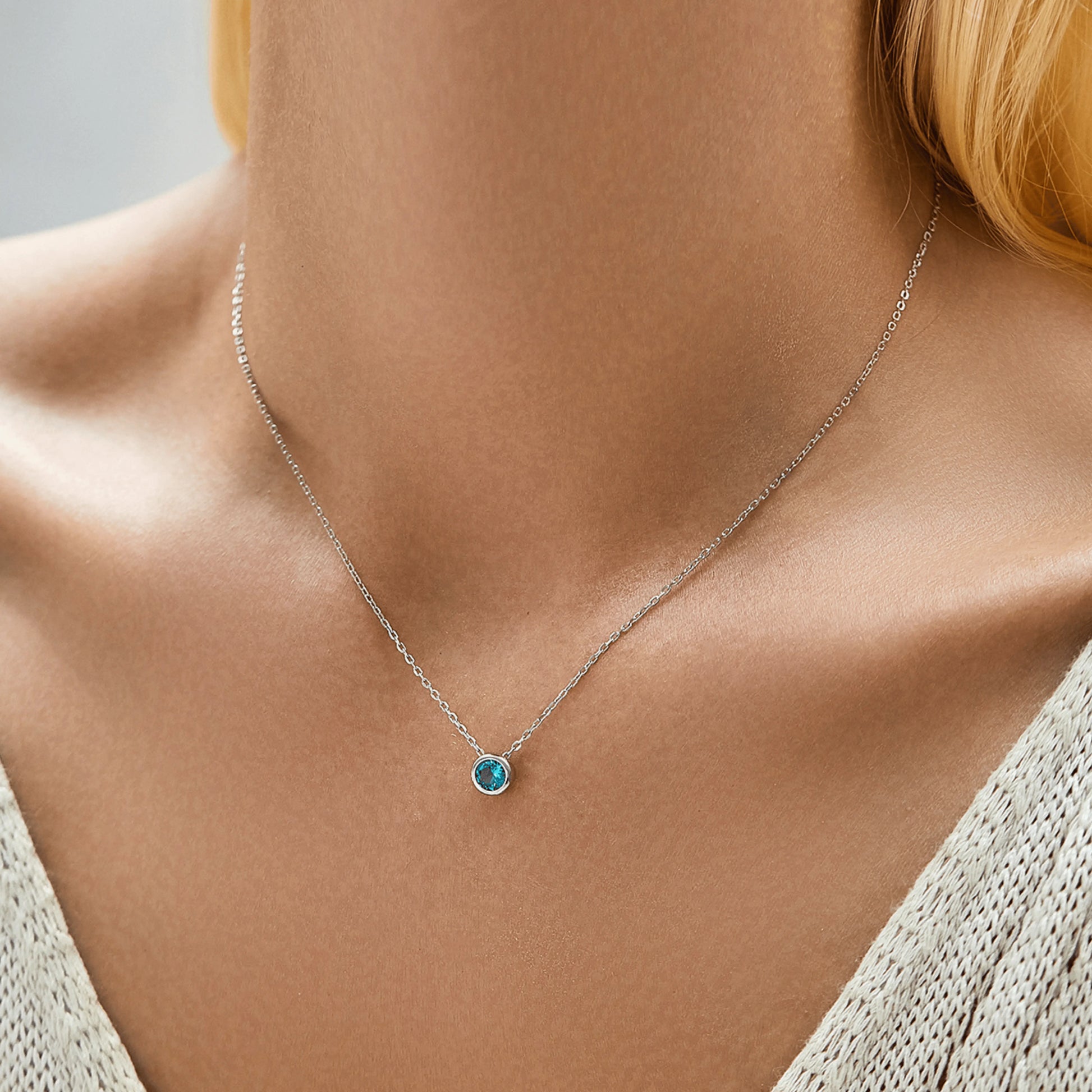 Teal Round Zirconia Necklace MARCOSELLE