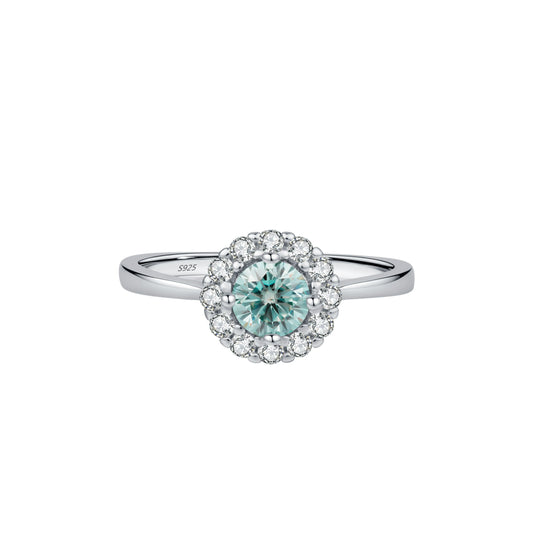 Green Teal Moissanite Halo Ring MARCOSELLE