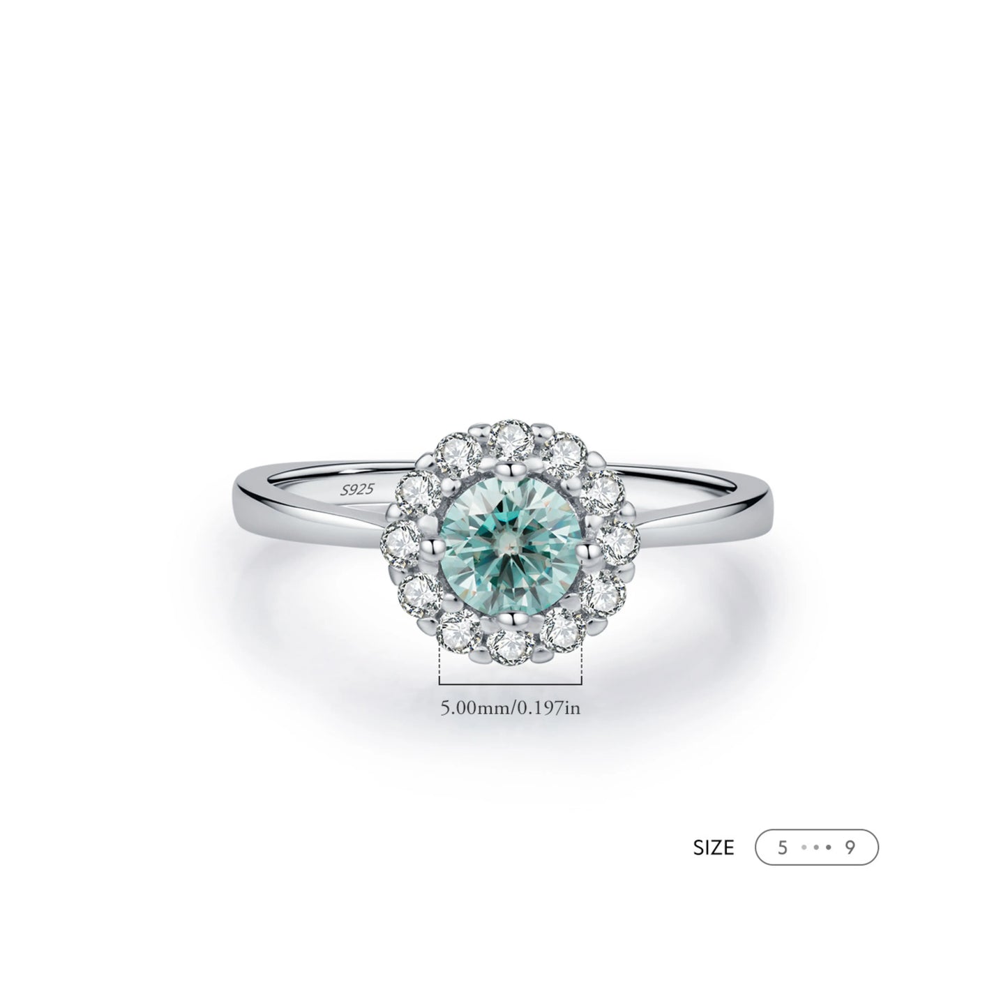 Green Teal Moissanite Halo Ring MARCOSELLE