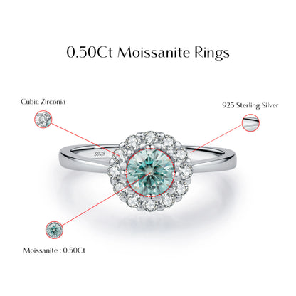 Green Teal Moissanite Halo Ring MARCOSELLE