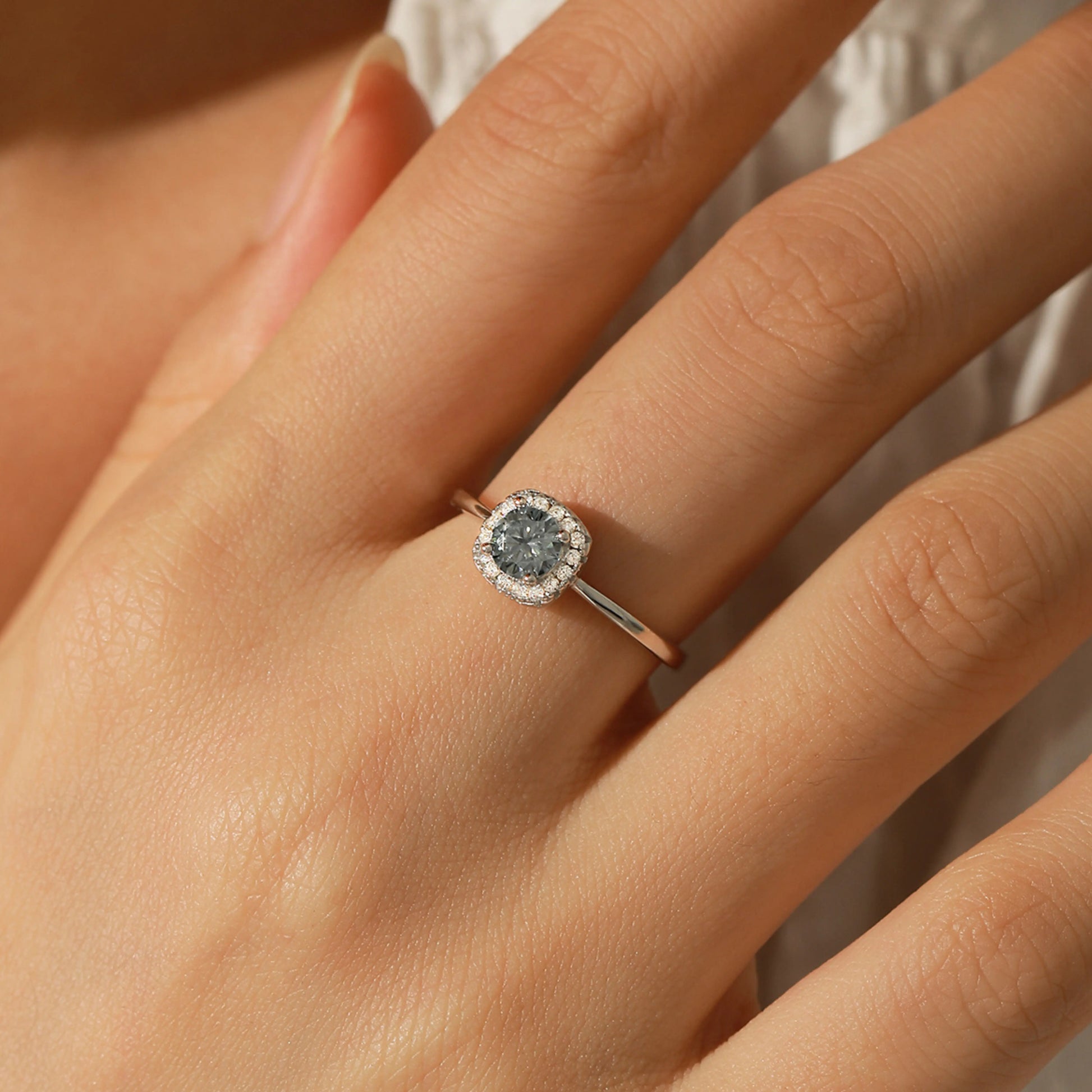 Gray D Color Moissanite Halo Ring MARCOSELLE