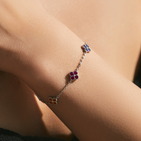 Four Leaf Clover Colorful Zirconia Bracelet