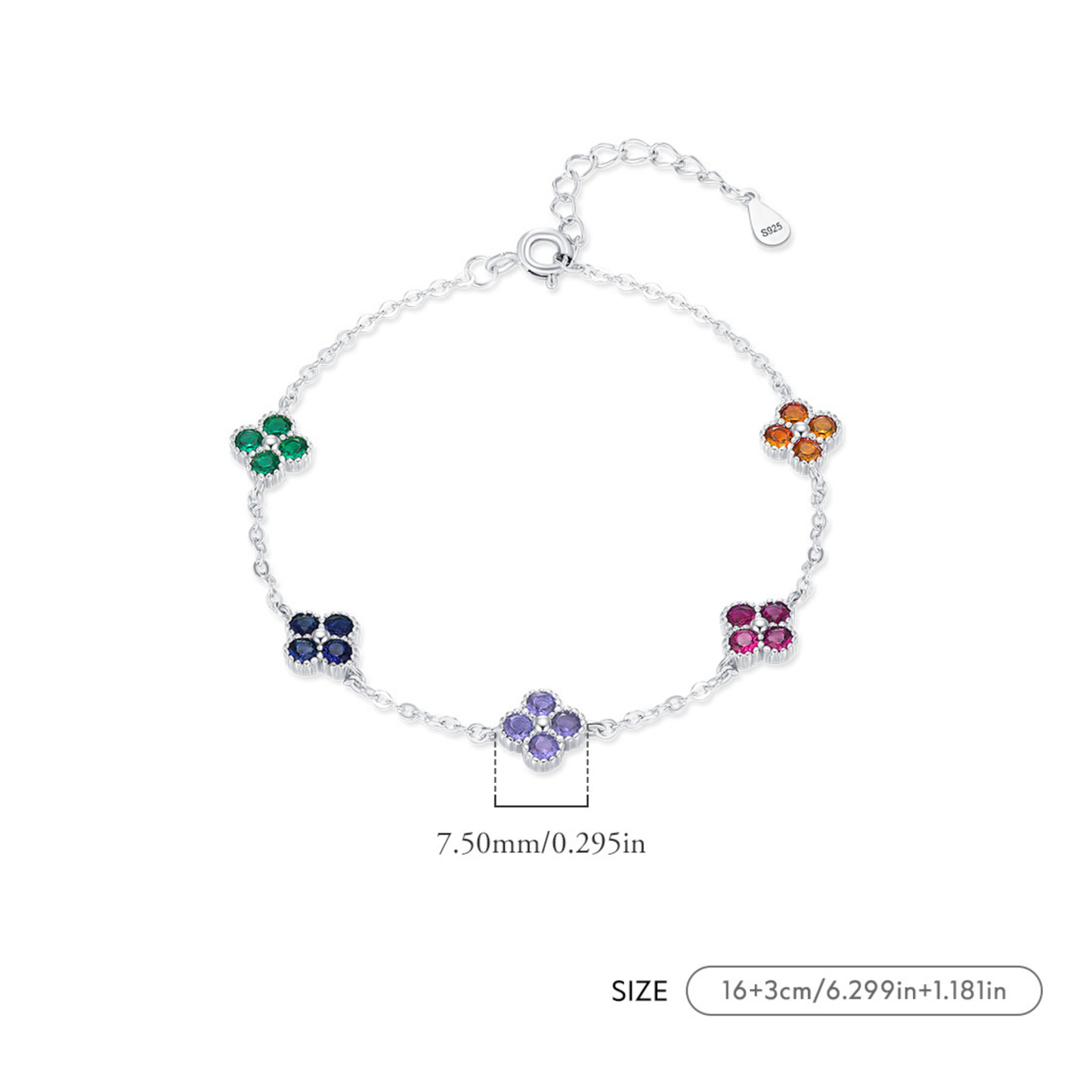 Four Leaf Clover Colorful Zirconia Bracelet