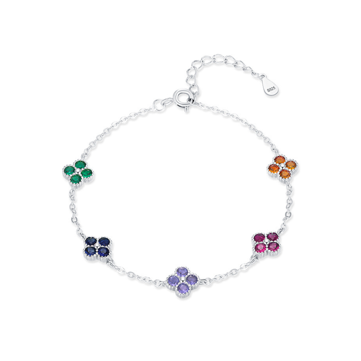 Four Leaf Clover Colorful Zirconia Bracelet