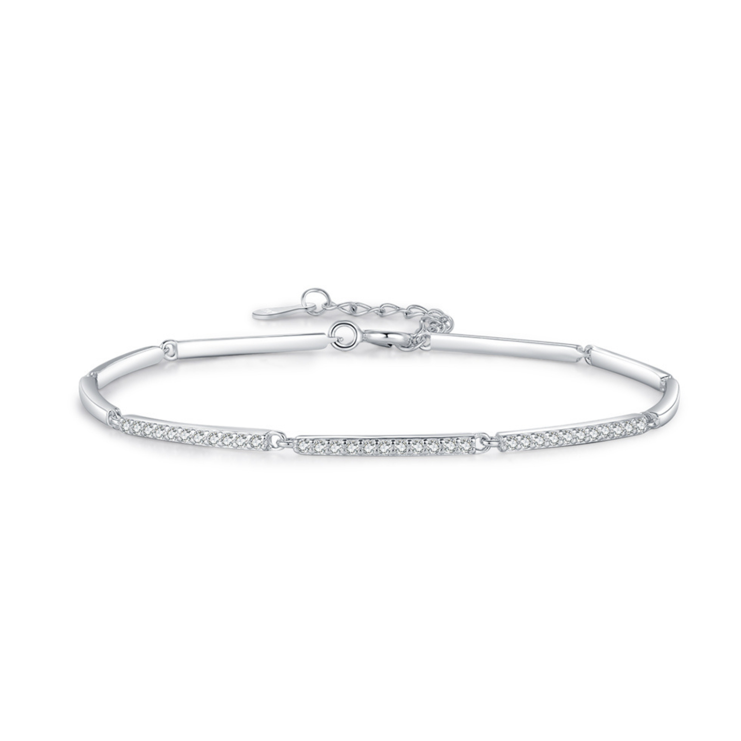 White Gold Plated Rectangle Pave Bracelet