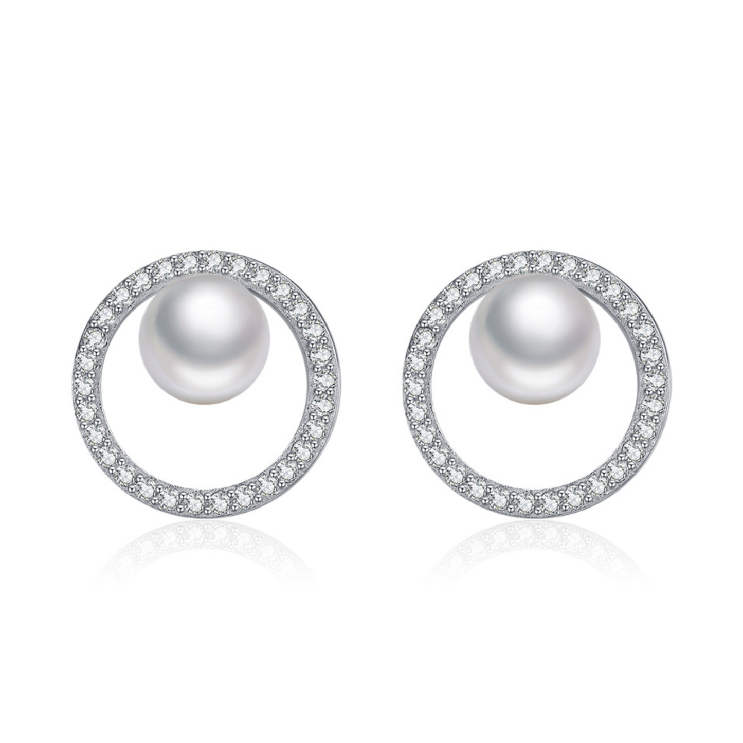 Circle Crystal Pearl Stud Earrings