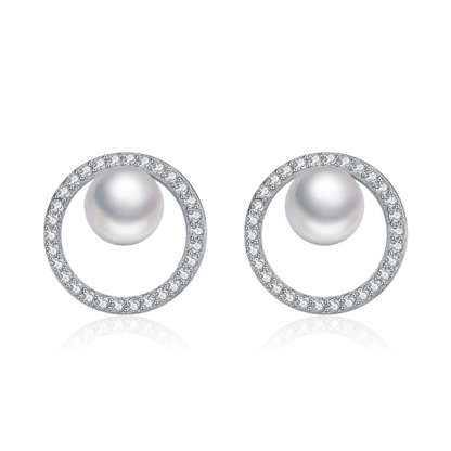 Circle Crystal Pearl Stud Earrings