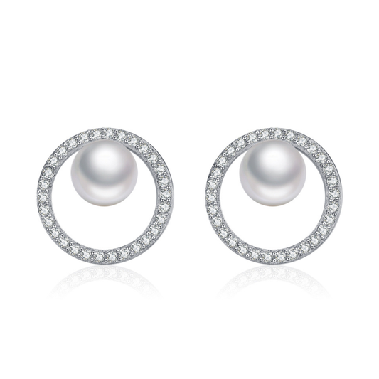 Circle Crystal Pearl Stud Earrings