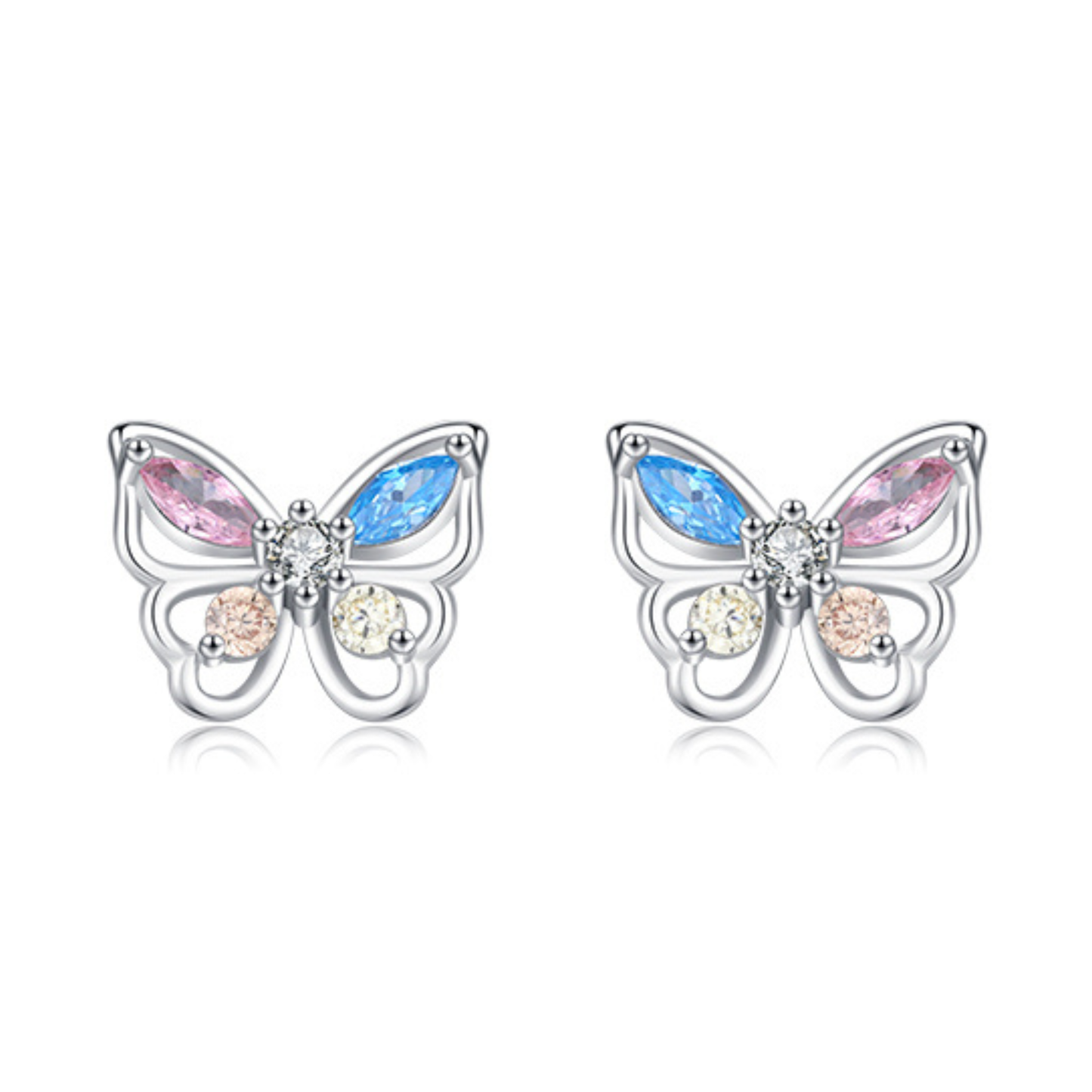 Rainbow Butterfly Zirconia Stud Earrings