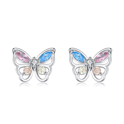 Rainbow Butterfly Zirconia Stud Earrings