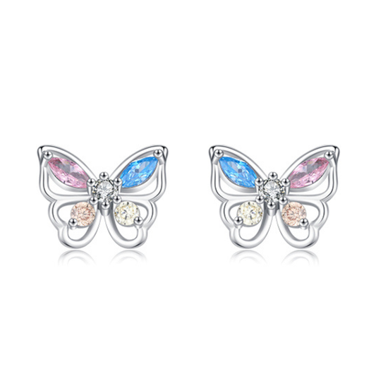 Rainbow Butterfly Zirconia Stud Earrings