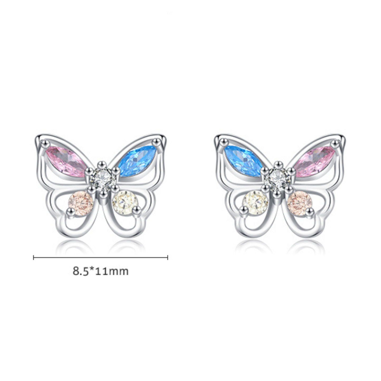 Rainbow Butterfly Zirconia Stud Earrings