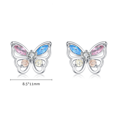 Rainbow Butterfly Zirconia Stud Earrings