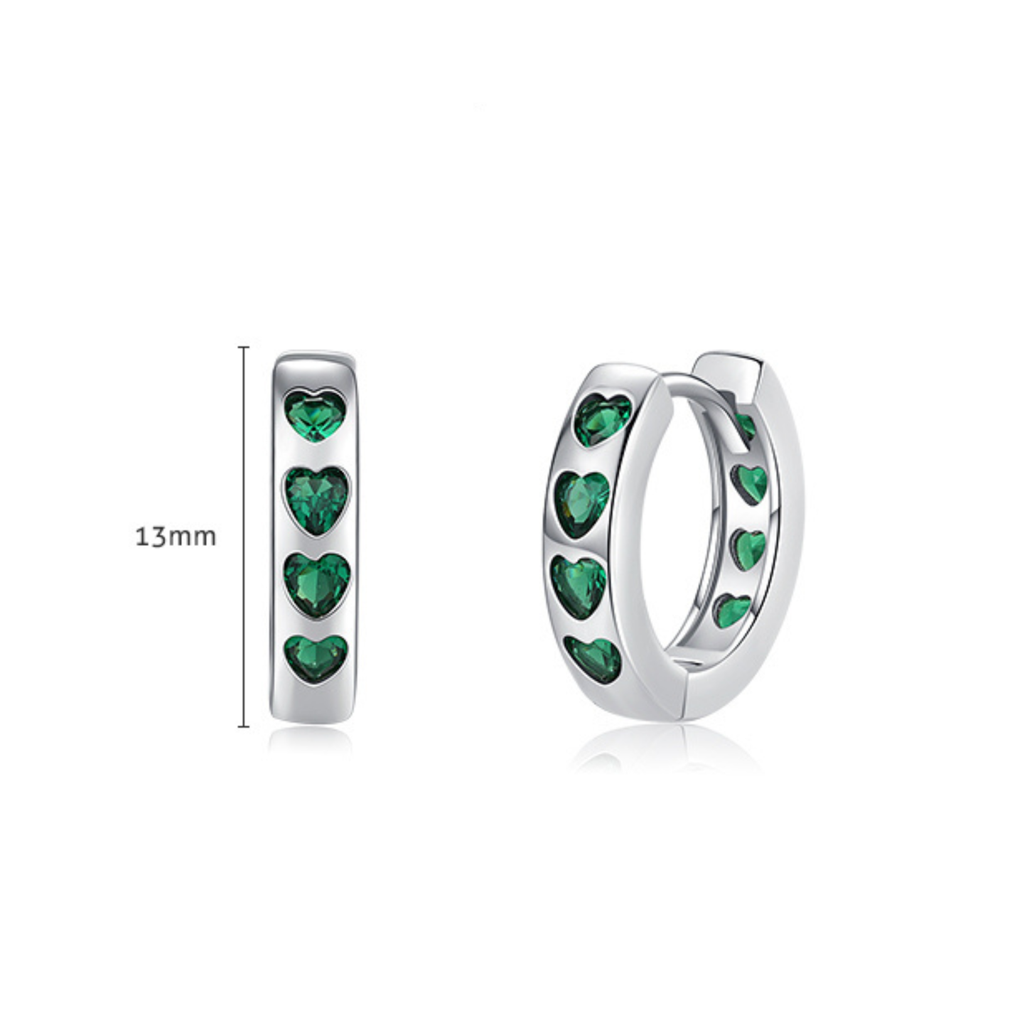 Pink and Green Hearts Zirconia Hoop Earrings